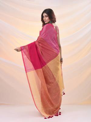 Pink tissue soft saree with zari borders 3