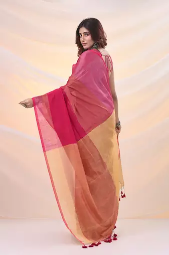 Pink tissue soft saree with zari borders