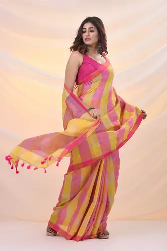 Multicolor tissue colorblocked soft saree