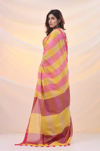 Multicolor tissue colorblocked soft saree