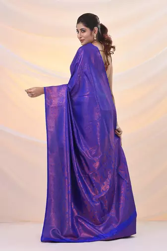 Blue brocade silk saree with zari woven designs