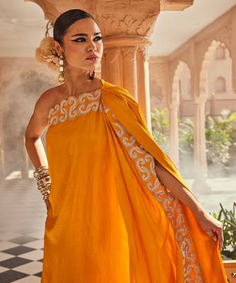 Yellow plain silk dress 1