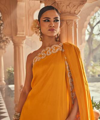 Yellow plain silk dress 2