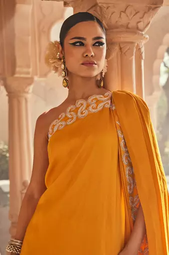 Yellow plain silk dress