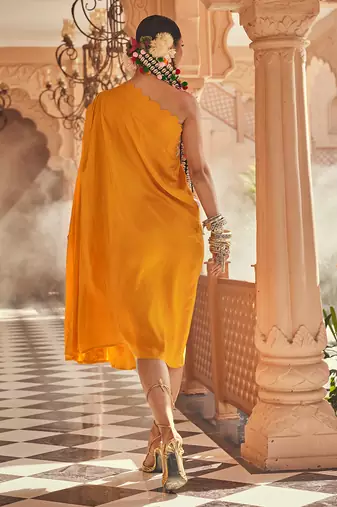 Yellow plain silk dress