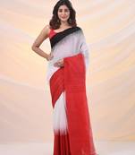 White cotton handspun soft saree with ikkat designs