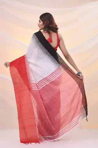 White cotton handspun soft saree with ikkat designs