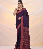 Purple linen handwoven saree with zari borders