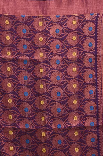 Purple linen handwoven saree with zari borders