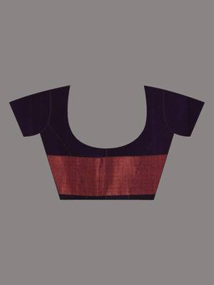 Purple linen handwoven saree with zari borders 5