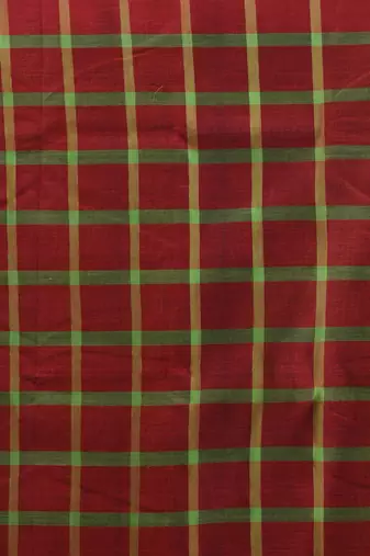Green and red cotton handspun soft saree with stripes borders