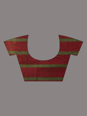 Green and red cotton handspun soft saree with stripes borders 5