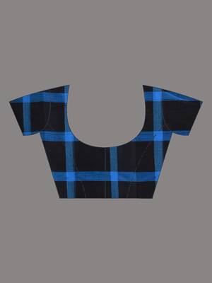 Blue and black cotton handspun soft saree with stripes borders 5