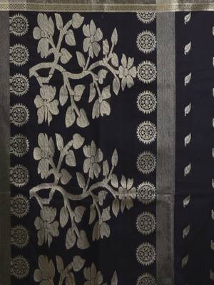 Black silk cotton jamdani saree with woven designs 4