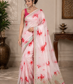 Pink Marble Dye Saree With Gota patti Work and Blouse