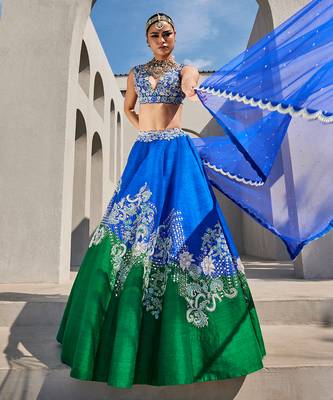 Green Silk Embroidered Lehenga With Blouse And Dupatta 1