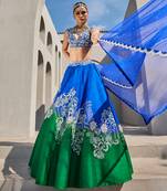 Green Silk Embroidered Lehenga With Blouse And Dupatta
