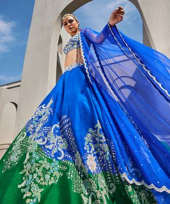Green Silk Embroidered Lehenga With Blouse And Dupatta 2