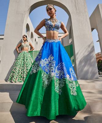 Green Silk Embroidered Lehenga With Blouse And Dupatta 3