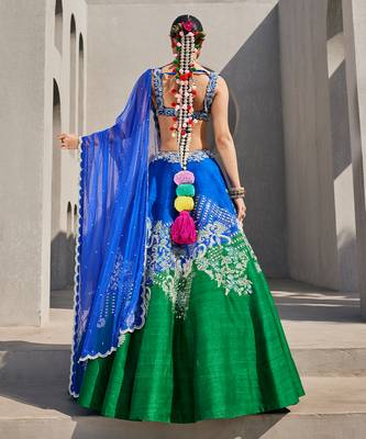 Green Silk Embroidered Lehenga With Blouse And Dupatta 4