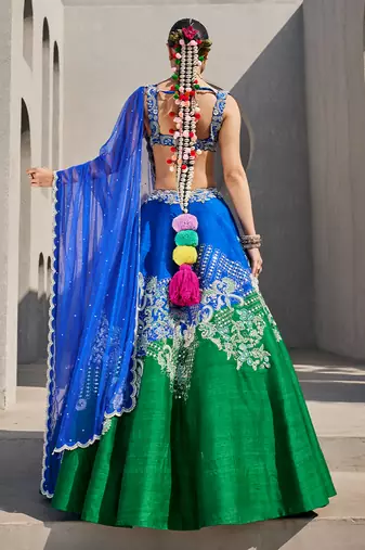 Green Silk Embroidered Lehenga With Blouse And Dupatta