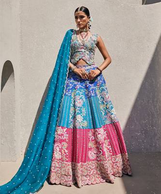 Multicolor Silk Embroidered Lehenga With Blouse And Dupatta 1
