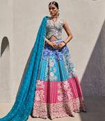 Multicolor Silk Embroidered Lehenga With Blouse And Dupatta