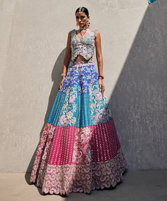 Multicolor Silk Embroidered Lehenga With Blouse And Dupatta 2
