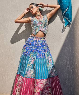Multicolor Silk Embroidered Lehenga With Blouse And Dupatta 3