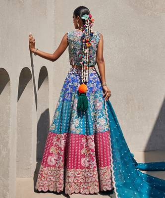 Multicolor Silk Embroidered Lehenga With Blouse And Dupatta 4