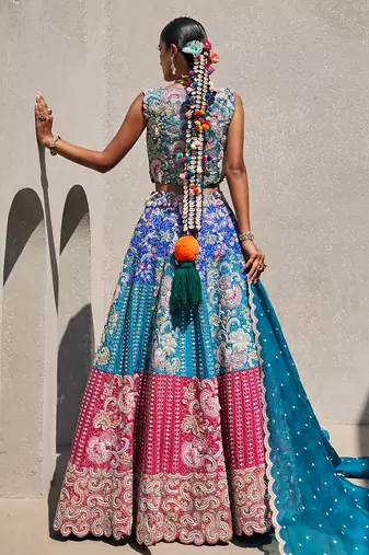 Multicolor Silk Embroidered Lehenga With Blouse And Dupatta