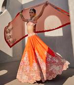 Orange Silk Embroidered Lehenga With Blouse And Dupatta