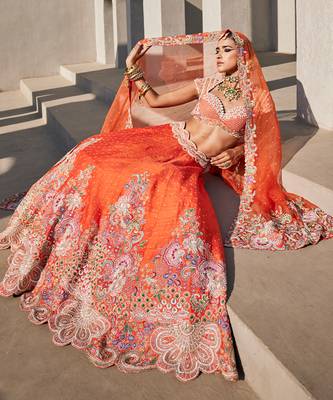Orange Silk Embroidered Lehenga With Blouse And Dupatta 3