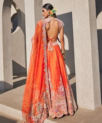 Orange Silk Embroidered Lehenga With Blouse And Dupatta 4