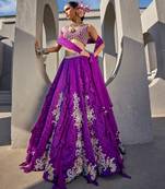 Purple Satin Embroidered Lehenga With Blouse And Dupatta