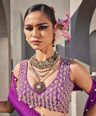 Purple Satin Embroidered Lehenga With Blouse And Dupatta 3