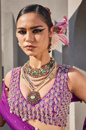 Purple Satin Embroidered Lehenga With Blouse And Dupatta