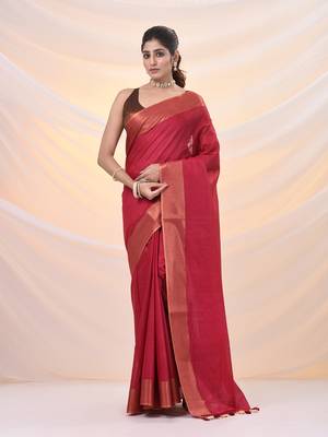 Magenta silk blend soft saree with zari borders 1