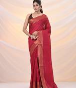 Magenta silk blend soft saree with zari borders