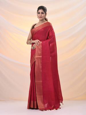 Magenta silk blend soft saree with zari borders 2