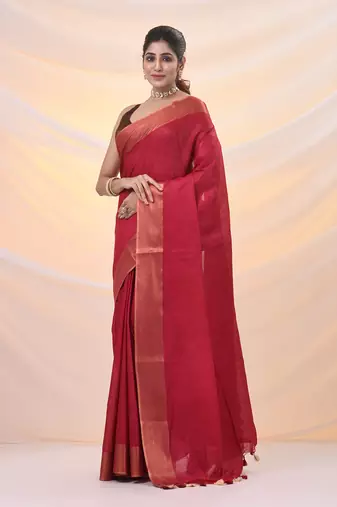 Magenta silk blend soft saree with zari borders