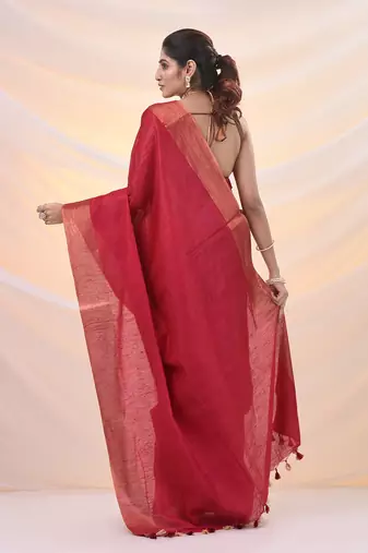 Magenta silk blend soft saree with zari borders