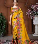 Mustard weaving dola silk blend saree