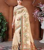 Cream weaving dola silk blend saree