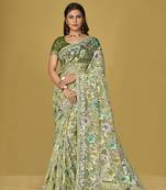 Light green organza brasso printed saree