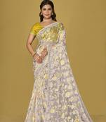 Off white organza brasso printed saree