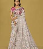 Off white organza brasso printed saree