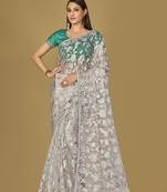 Off white organza brasso printed saree