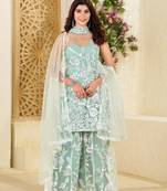 Green colour with sequence embrodiery work butterfly net stitch for women