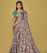 Grey organza brasso printed saree
